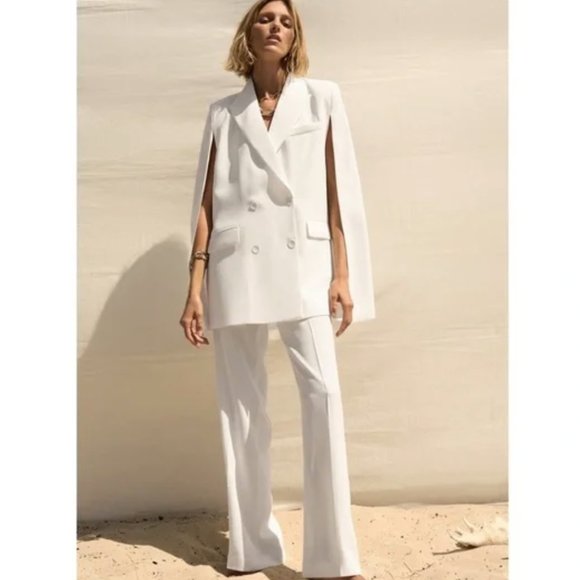 ZARA WHITE CREPE LONG FLOWY SIDE ZIPPER TROUSERS PANTS - Picture 11 of 16